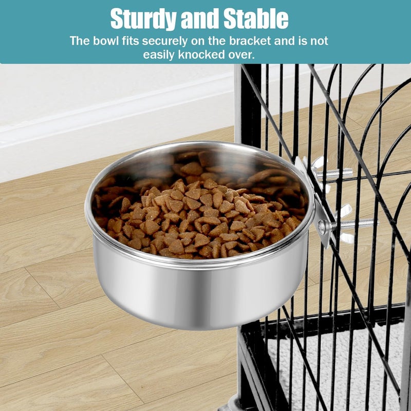 Reshiho Dog Bowl Stainless Steel Pet Hanging Food Water Bowl Cage Feeding Cup Feeder for Dogs Cats Rabbits Birds Small Animal (Large) - Image 2